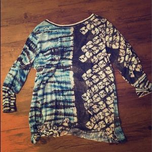 David Cline 3/4 Sleeve Scoop Neck Tie Blouse